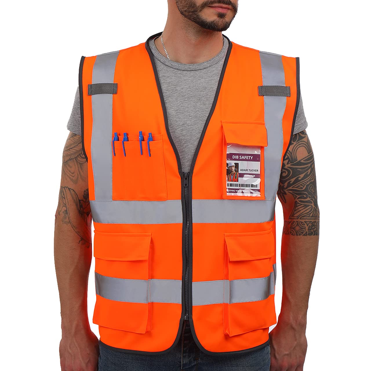 High Visibility Vest with Pockets and Zipper