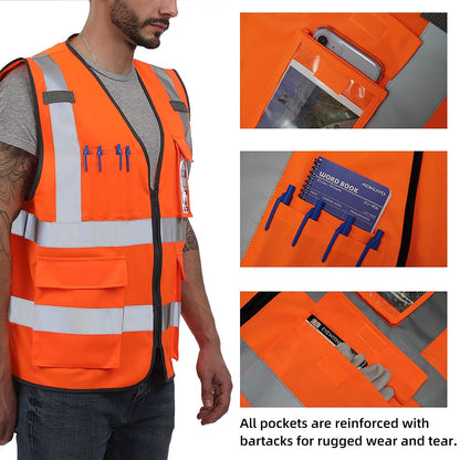 High Visibility Vest with Pockets and Zipper